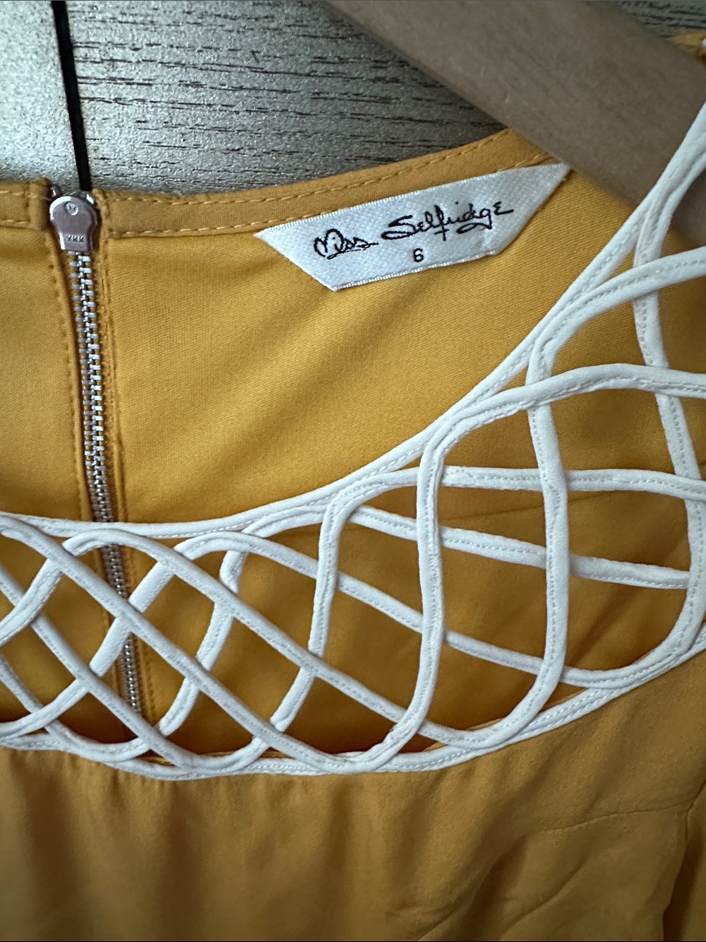 🛍️SALE🛍️ Miss Selfridge Yellow Skater Short Sleeve Dress with Lattice Neckline - Picture 3 of 6